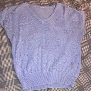BLUE SWEATER VEST W ROSE STITCHING
